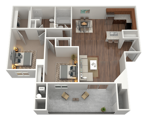 Floor plan for 2 beds, 2 baths, 1141 sqft